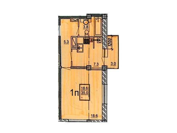 Планировка 1-комн 35 м²