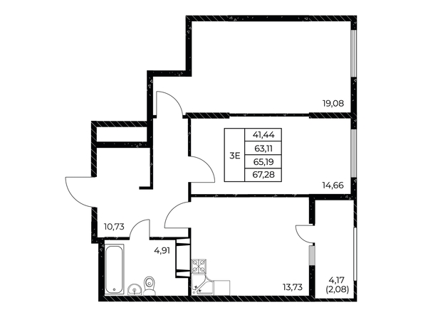 Планировка 2-комн 67,28 м²