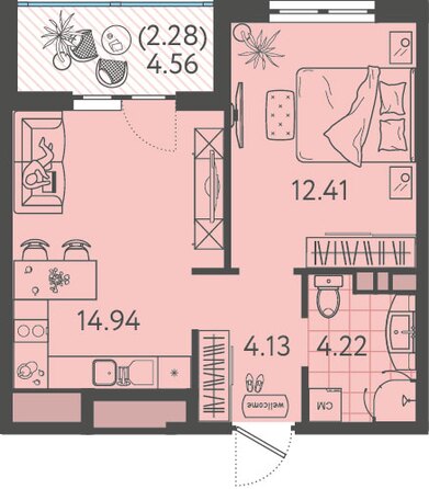 Планировка 1-комн 37,98 м²