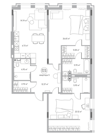 Планировка 2-комн 113,39 м²