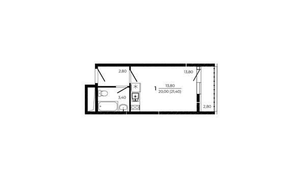 Планировка Студия 21,4 м²