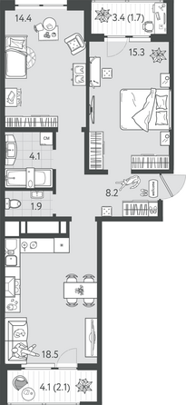 Планировка 2-комн 66,2 м²