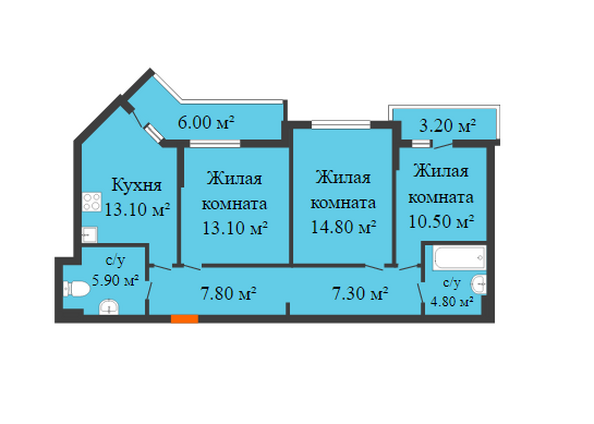 Планировка 3-комн 81,9 - 84,5 м²