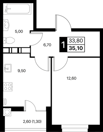 Планировка 1-комн 35,1 м²