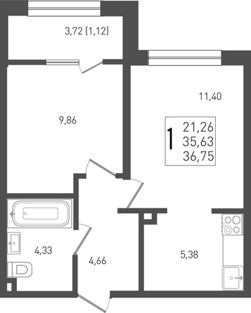 Планировка 1-комн 36,75 м²