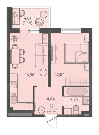 Планировка 1-комн 39,28 м²