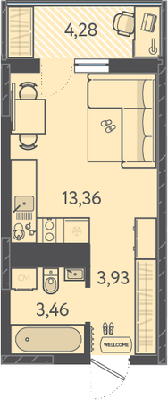 Планировка 1-комн 22,03 м²