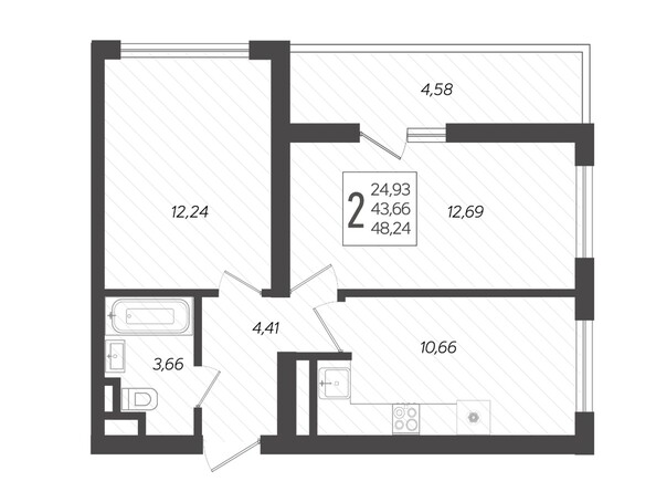 Планировка 2-комн 48,24 м²