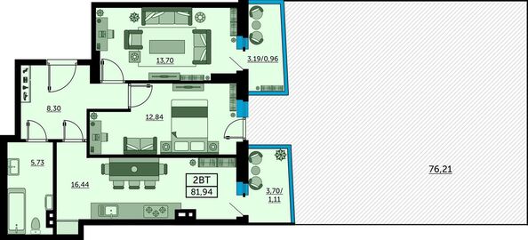 Планировка 2-комн 81,94 м²