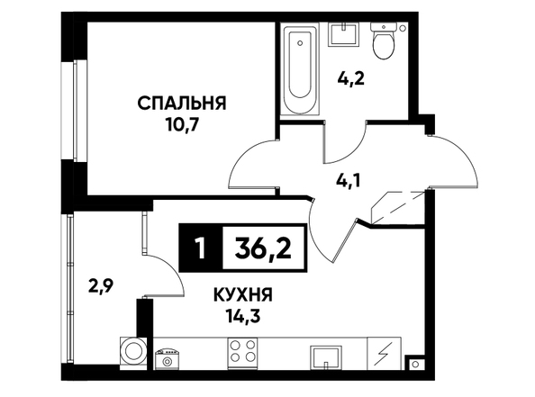 Планировка 1-комн 36,2 м²