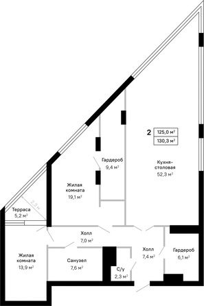 Планировка 2-комн 130,3 м²