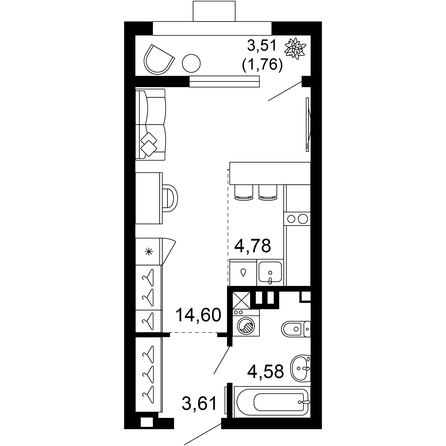 Планировка 1-комн 29,32 м²