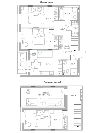 Планировка 3-комн 97,26 м²