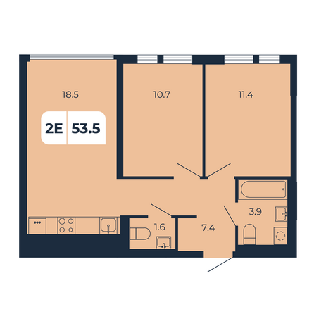Планировка 2-комн 53,5 м²