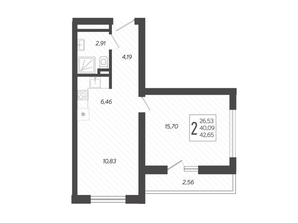 Планировка 2-комн 42,65 м²