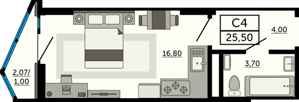 Планировка Студия 24,98 м²