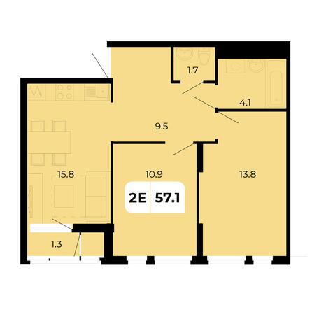 Планировка 2-комн 57,1 м²