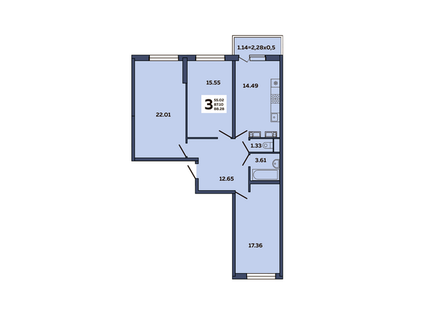 Планировка 3-комн 88,28 м²