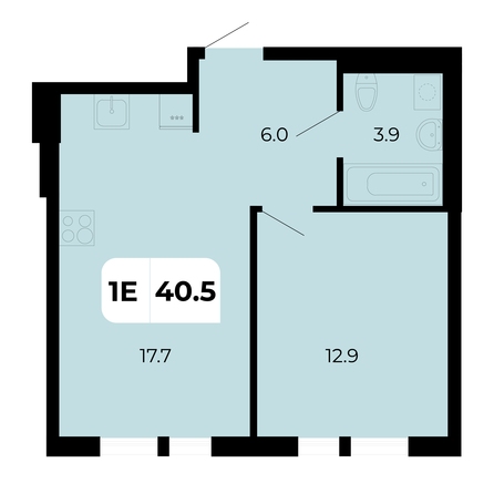 Планировка 1-комн 40,5 м²