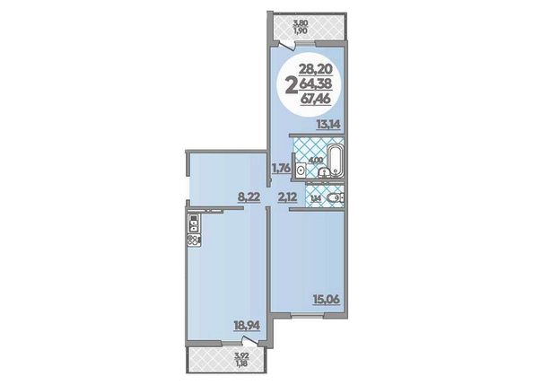 Планировка 2-комн 67,46, 69,36 м²