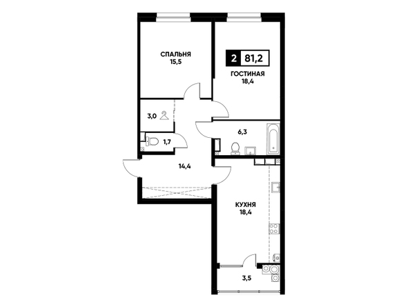 Планировка 2-комн 81,2 м²