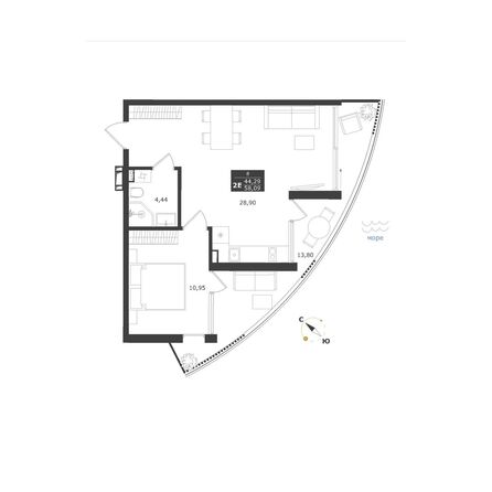 Планировка Апартамент 58,09 - 58,28 м²