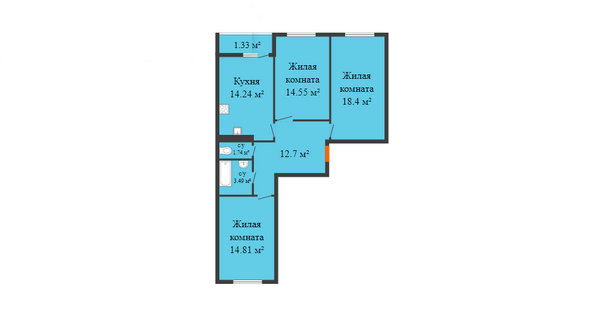 Планировка 3-комн 81,26 м²