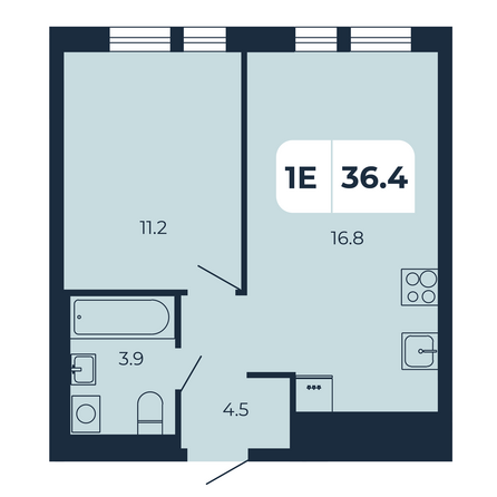Планировка 1-комн 36,4 м²