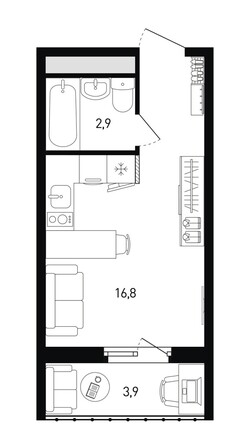 Планировка Студия 20,9, 22,9 м²