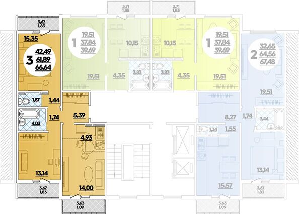 Планировка 3-комн 66,64 м²