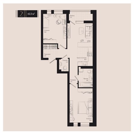 Планировка 2-комн 62,3 м²