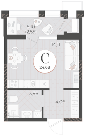 Планировка Студия 24,68 м²