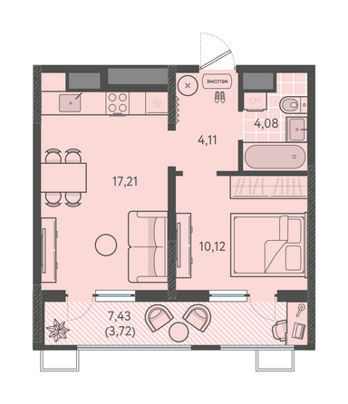Планировка 1-комн 39,24 м²
