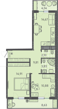 Планировка 2-комн 60,17 м²