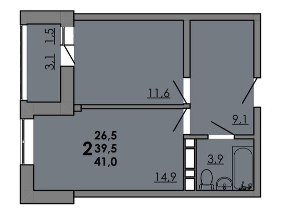 Планировка 2-комн 41 м²