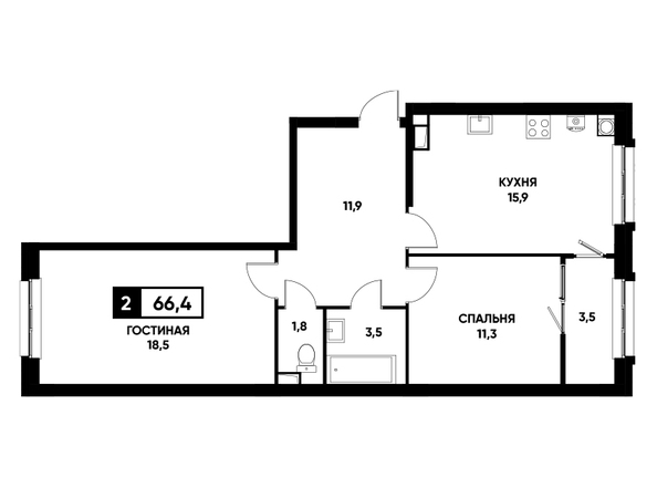 Планировка 2-комн 66,4 м²