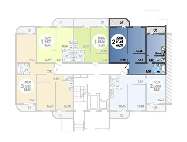 Планировка 2-комн 67,69 м²