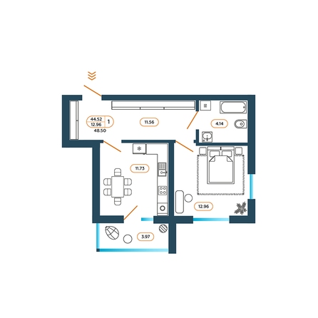 Планировка 1-комн 48,5 м²