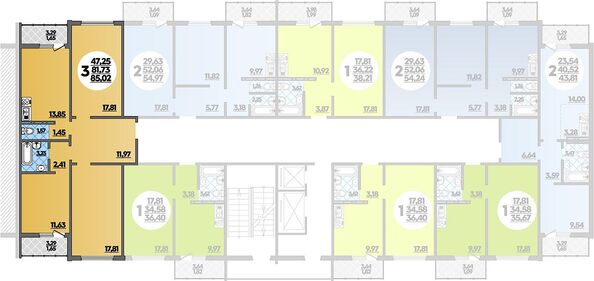 Планировка 3-комн 85,02 м²