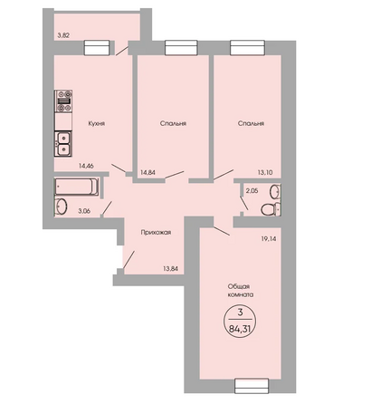 Планировка 3-комн 84,31 м²