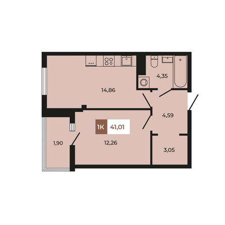 Планировка 1-комн 41,01 м²