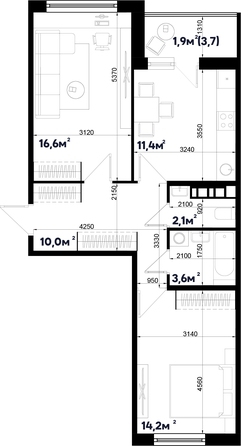 Планировка 2-комн 59,8 м²