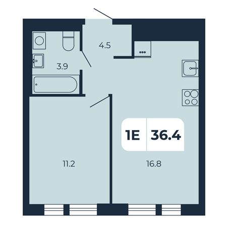 Планировка 1-комн 36,4 м²