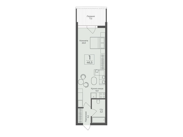 Планировка Апартамент 46,5 м²