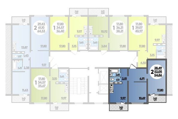 Планировка 2-комн 54,86 м²
