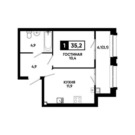 Планировка 1-комн 35,2 м²