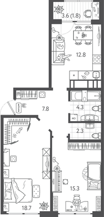 Планировка 2-комн 63 м²