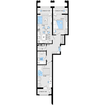 Планировка 2-комн 67,77 м²