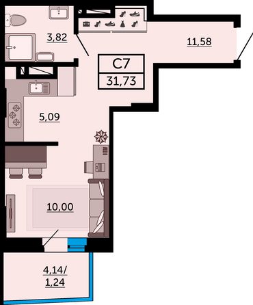 Планировка Студия 31,56 - 31,68 м²