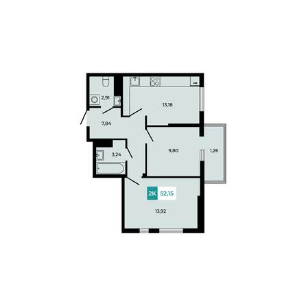 Планировка 2-комн 52,15 м²